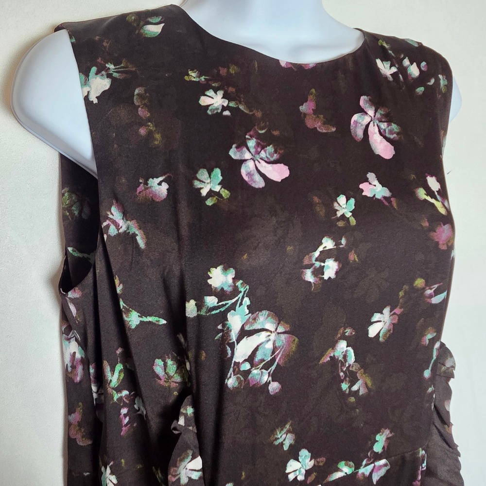Simply Vera Women's Black Floral Vertical Ruffle‎ Midi Dress Sheer Dark Feminine